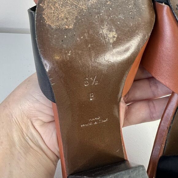 Walter Steiger Brown & Black Leather Block Heel Pointed Toe Sandals - Picture 5 of 5